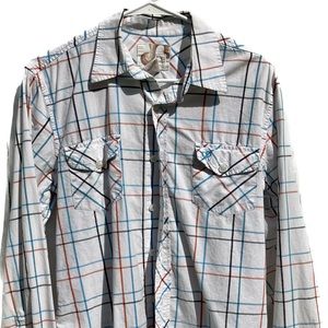 OP 90’s White Blue Pink Plaid Long Sleeve Button-Down Shirt Size M (38/40)